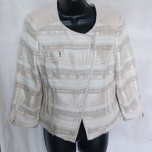 White House Black Market tweed Moto jacket, cream/tan, assymetrical zip front